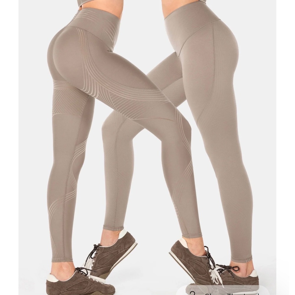 Fanka Body Sculpt High Waisted Compression Leggings Mauve Brown Small